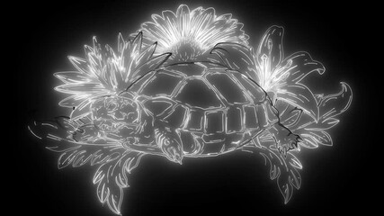 Wall Mural - turtle with flower designs digital neon video