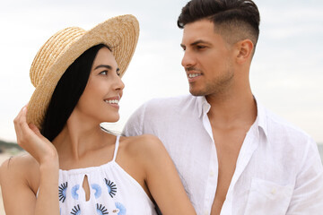 Canvas Print - Lovely couple spending time together outdoors in summer