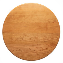 Cutting Board Isolated On White Background. Round Cherry Wood Tabletop. Cherry Wood Texture Desktop Background Element.