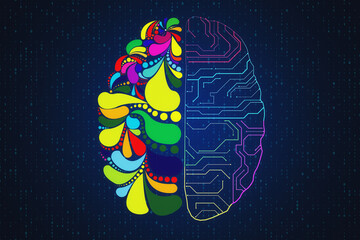 Fototapete - Technically and creatively developed brain
