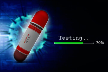 3D illustration covid 19 blood testing with sample bottle