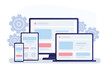 Adaptive programming icons set. Multi device development, software engineering. Responsive web design, The website is open on computer, laptop, tablet and smartphone. Flat vector /Icon illustration.