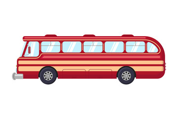 beautiful red retro bus. side view. passenger transport. colored silhouette. vector flat graphic ill