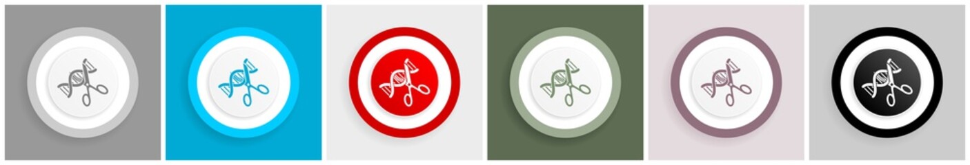 Poster - Dna, genetic modification icon set, colorful flat design vector illustrations in 6 options for web design and mobile applications
