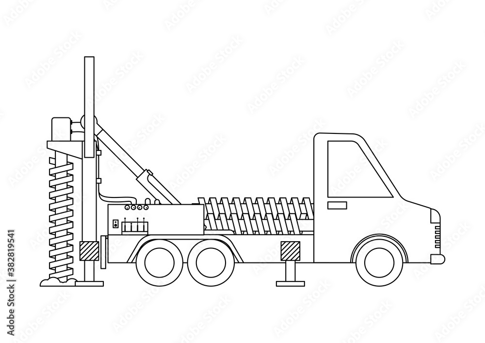 Drill Rig Colouring In Drilling truck outline isolated on white background. Coloring page ...