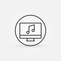 Poster - Computer with Musical Note outline vector concept round icon or design element