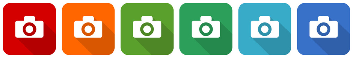 Poster - Camera icon set, flat design vector illustration in 6 colors options for webdesign and mobile applications