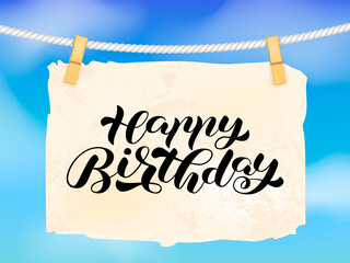 Sticker - Happy birthday brush lettering. Vector stock illustration for card or banner