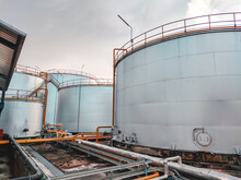 Crude Oil Export Factory Industry And Oil Storage Tank . Industrial Pipes . Oil Storage Tanks