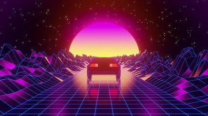 Wall Mural - 80s Road to Moon Stars Background (Loop)