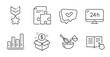 © blankstock - Post package, Winner medal and 24h service line icons set. Cooking whisk, Approved and Graph chart signs. Read instruction, Strategy symbols. Postbox, Ranking star, Call support. Vector