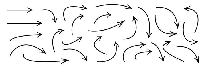 Wall Mural - hand drawn curved arrows . sketch doodle style. collection of vector pointers.