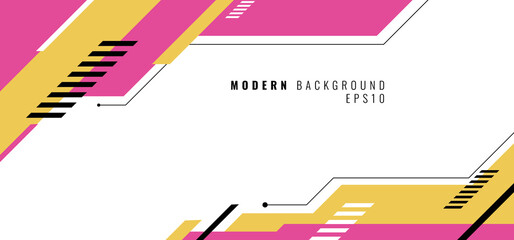 Wall Mural - Banner web design template pink and yellow geometric design on white background
