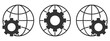 Set of planet Earth symbols with gear icon. Globe Earth symbol.