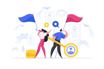 Poster - Modern man and woman running recruitment campaign