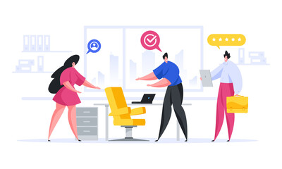 Poster - Modern employees showing workplace to recruit in office