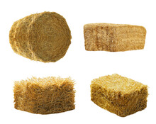 Set Of Hay Bales On White Background. Agriculture Industry