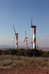 Windmills in the Golan area in Israel