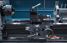 Close-up Of Lathe Machine In Industrial Factory