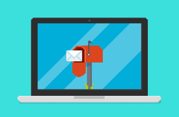 Leinwandbilder - Pixel art vector illustration of laptop with mailbox application on screen