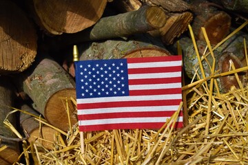 Sticker - American Flag by a Woodpile