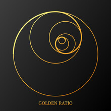 Abstract Illustration With Golden Ratio On Black Background. Art&gold. Spiral Pattern. Line Drawing. Vector Illustration.