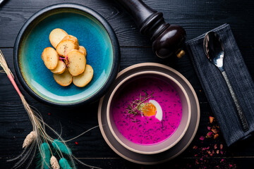 Wall Mural - beetroot soup with egg and potatoes