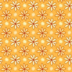 Canvas Print - Floral seamless pattern in yellow and orange colors. Camomiles seamless background for textile design. Pattern with tiny shiny flowers.