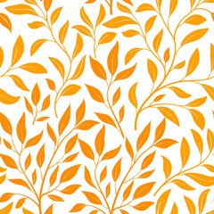 Wall Mural - Autumn leaves stylish background. Fall seamless pattern with hand drawn leaves. Seasonal nature backdrop