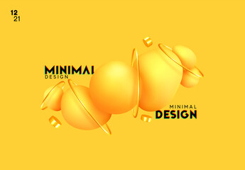 Poster - Modern minimal design with realistic 3d render objects. Abstract background. Art trend poster. Yellow soft orb. Vector illustration