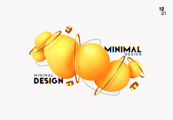 Modern minimal design with realistic 3d render objects. Abstract background. Art trend poster. Yellow soft orb. Vector illustration