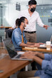 © vichie81 - Social distance office with business team wear face mask as new normal life
