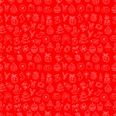 Poster - Seamless winter holiday pattern with holiday doodling elements