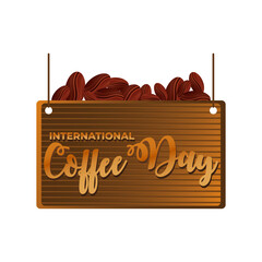 Poster - international coffee day label with coffee grains