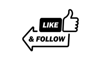 Poster - Like and follow button in black. For social media users. Vector EPS 10. Isolated on white background