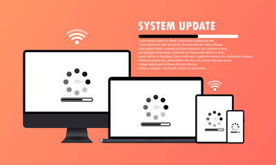 Poster - Computer monitor, laptop, tablet and smartphone devices icon. Loading process. System update. Vector EPS 10. Isolated on background