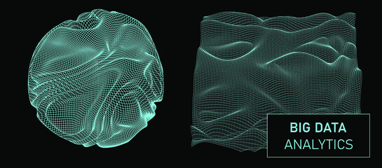 Aufkleber - Vector abstract 3D big data visualization. Futuristic infographics aesthetic design. Visual information complexity. Intricate data threads plot. Social network or business analytics representation.