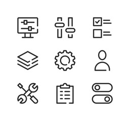 Fototapete - Settings line icons set. Modern graphic design concepts, black stroke linear symbols, simple outline elements collection. Vector line icons