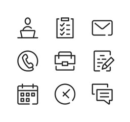 Fototapete - Office line icons set. Modern graphic design concepts, black stroke linear symbols, simple outline elements collection. Vector line icons
