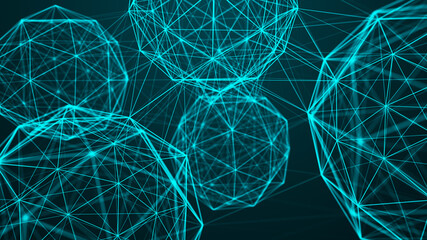 Poster - network of bright connected spheres. neuron abstract concept. futuristic digital cyber background. 3