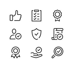 Poster - quality control line icons set. modern graphic design concepts, black stroke linear symbols, simple 