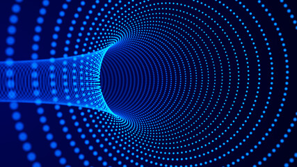Poster - abstract tunnel of dots and lines. 3d wormhole with a mesh structure. vortex. 3d rendering