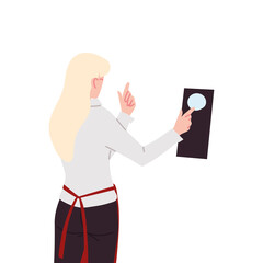 Sticker - waitress with uniform and menu in hand on white background