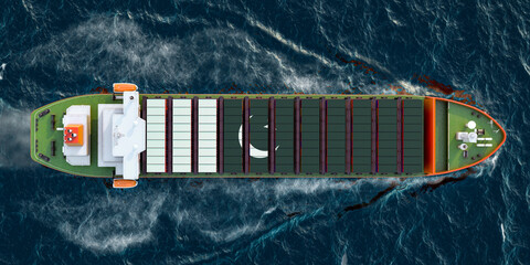 Poster - freighter ship with pakistani cargo containers sailing in ocean, 3d rendering