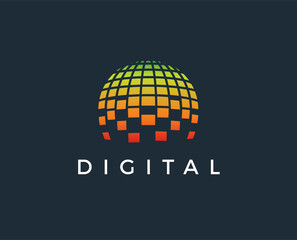 minimal digital world logo template - vector illustration