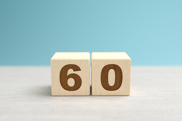 Wall Mural - Wooden toy blocks forming the number 60.