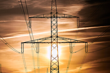 electricity transportation with hgh voltage wire on pylon