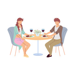 Canvas Print - young couple dining in restaurant