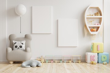 Interior mockup nursery room, kids room, wall frame mockup.