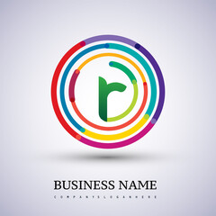 Letter R vector logo symbol in the colorful circle thin line. Design for your business or company identity.